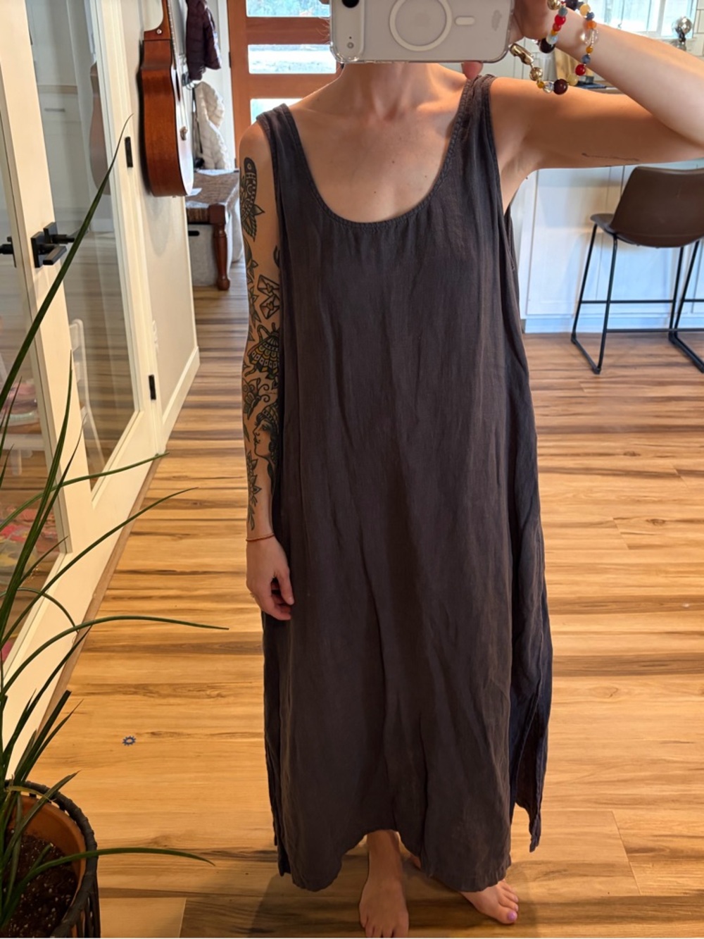 esby Charcoal Gray Sleeveless Maxi Dress 100% Linen